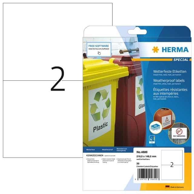 Etiket HERMA 4600 210x148mm folie wit 20 stuks