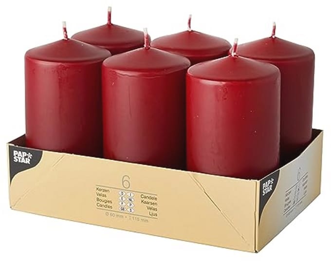 Stompkaarsen Ø 60 mm - 115 mm - Bordeaux - 4x6 Stuks