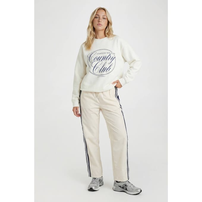 boohoo Dames Hamptons Country Club Bedrukt Oversized Sweatshirt | Ecru | Maat: Medium