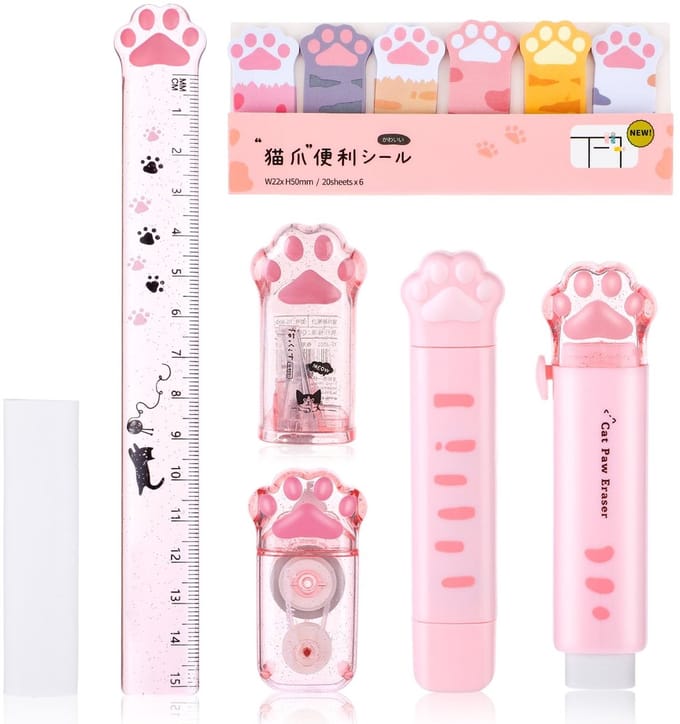 Dailygoods- Schrijfwarenset 7-delig - Kattenklauw Puntenslijper