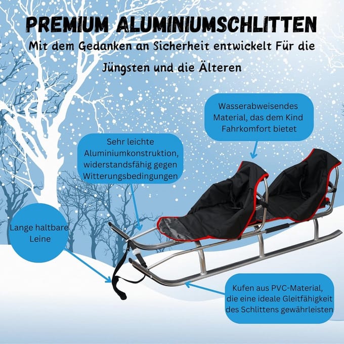 2-in-1 kinderslee van aluminium met rugleuning voor winterplezier