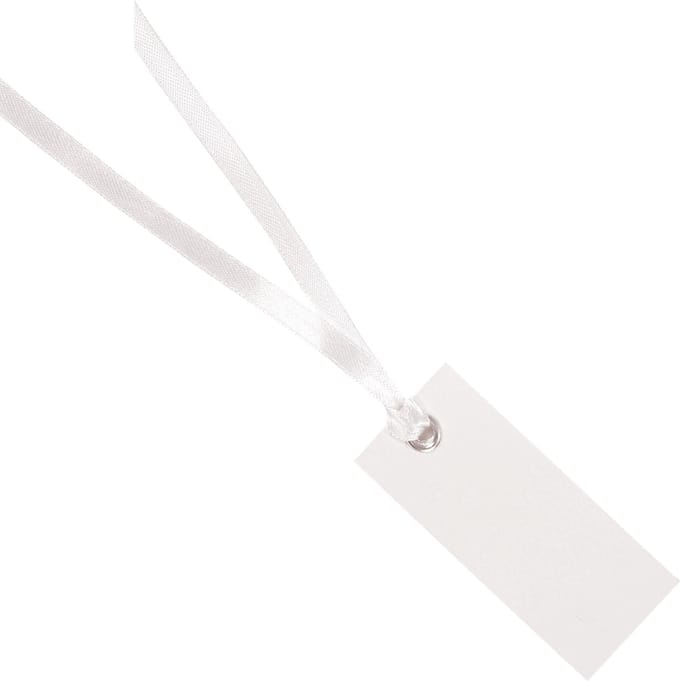 Santex cadeaulabels met lintje - 12x stuks - wit - 3 x 7 cm - naam tags