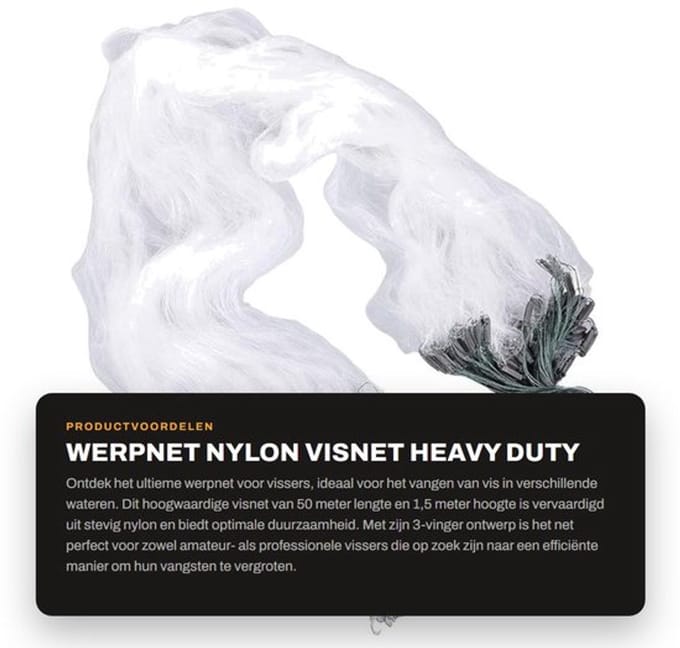 Werpnet 50m - Nylon Visnet - Heavy Duty Visnet - 3 Lagen - Vlotter - 1,5m Hoogte - 443g Gewicht