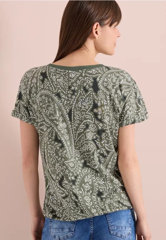 Shirt met gespleten hals en paisleypatroon
