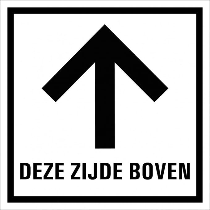 Deze zijde boven sticker 100 x 100 mm