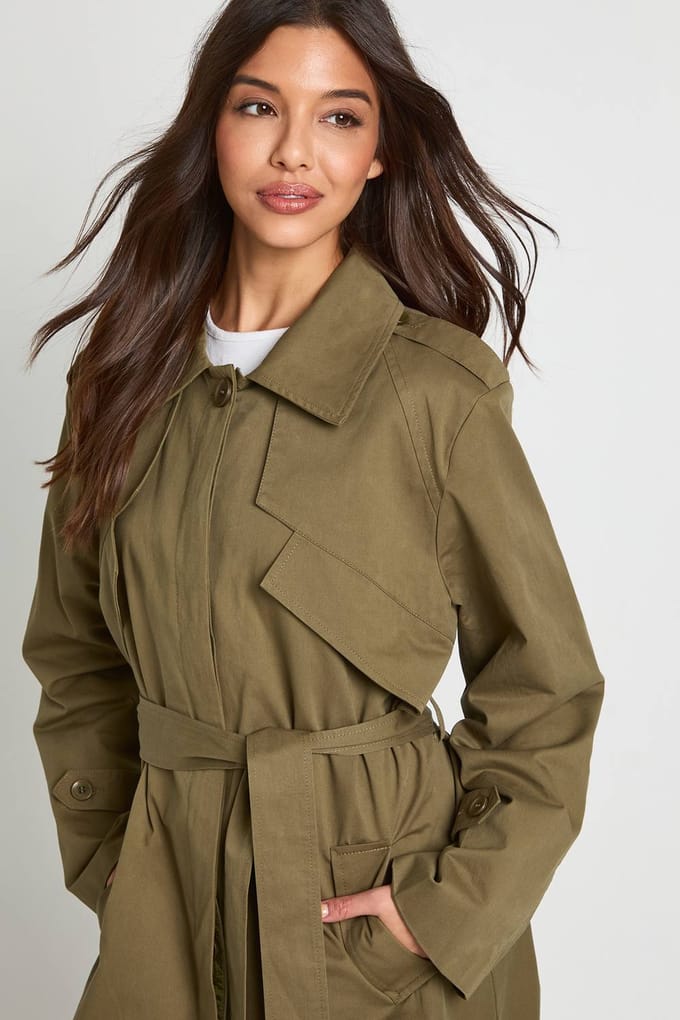 boohoo Dames Oversized trenchcoat met riem | Kaki | Maat: 38