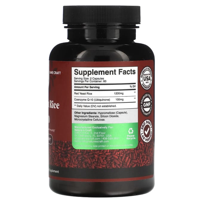 Nature's Craft, riz rouge fermenté, contient du Coq10, 120 gélules