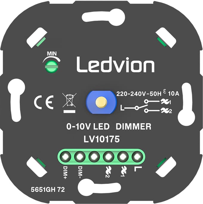 Ledvion - 0-10V LED Dimmer - Compacte Inbouw - Flikkervrij - Wisselschakeling - 230-240V - Universeel