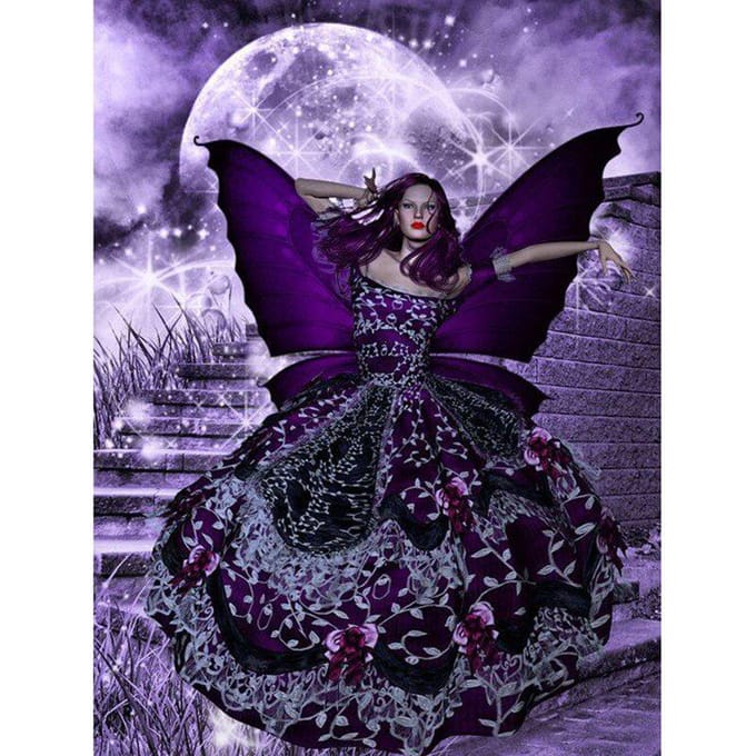 D bricolage diamant peinture pleine ronde perceuse  papillon fée  3D strass broderie 20X30CM black