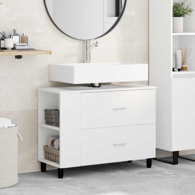 vidaXL - Badkamer - vaniteitsunit - Wit - 80 - x - 35 - x - 60 - cm - Bewerkt - hout