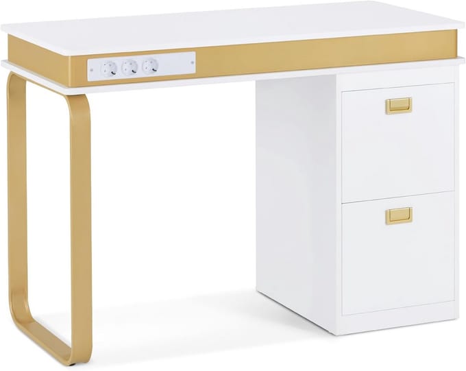 Nagel- en manicuretafel met lade en 3 stopcontacten - witgoud