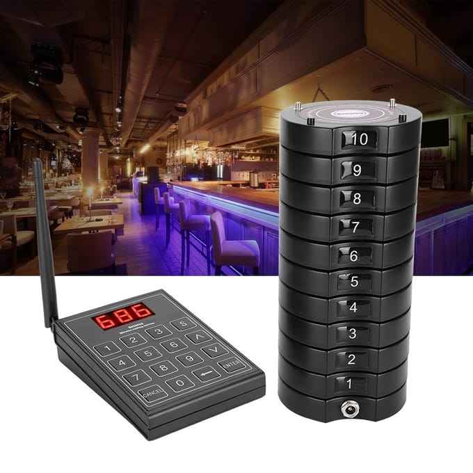668-S Système d'appel de clients sans fil Système de gestion de file d'attente 1 Émetteur clavier + 10 Pagers sous-verre AU PLUG black