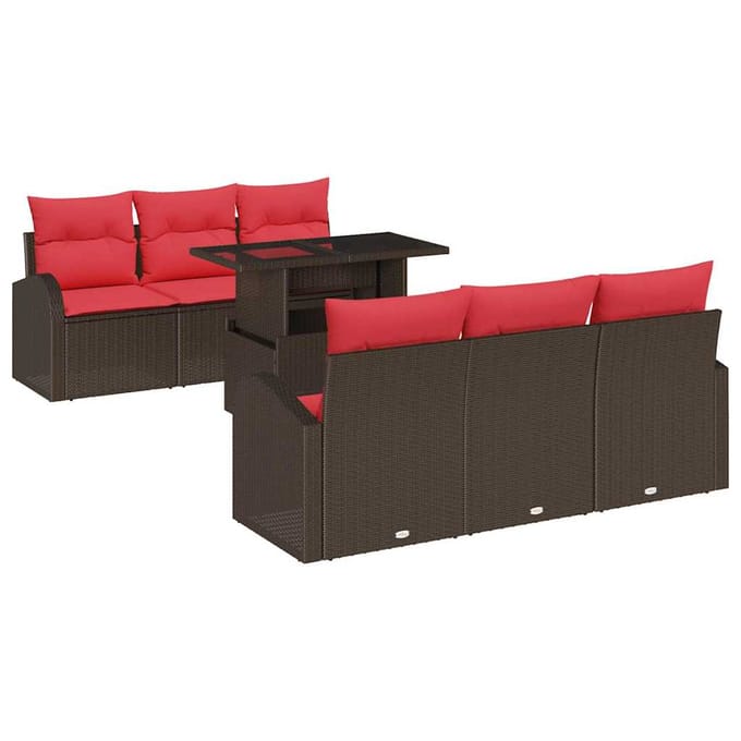vidaXL - Tuinbank - Set - 7 - st - Bruin - Poly - Riet
