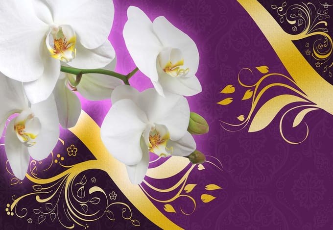 Fotobehang Pattern Flowers Orchids Abstract | XL - 208cm x 146cm | 130g/m2 Vlies