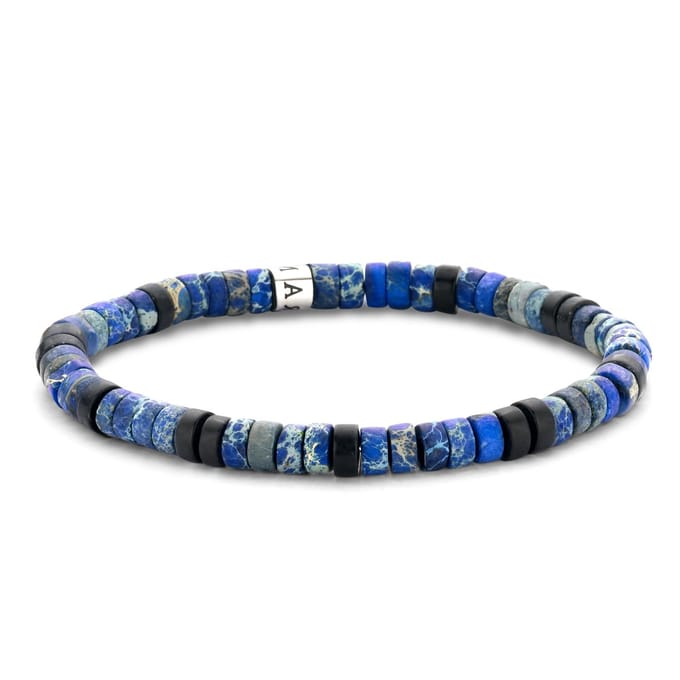 Frank 1967 7FB-0420 natuurstenen armband - stretch - donker blauw / zwart