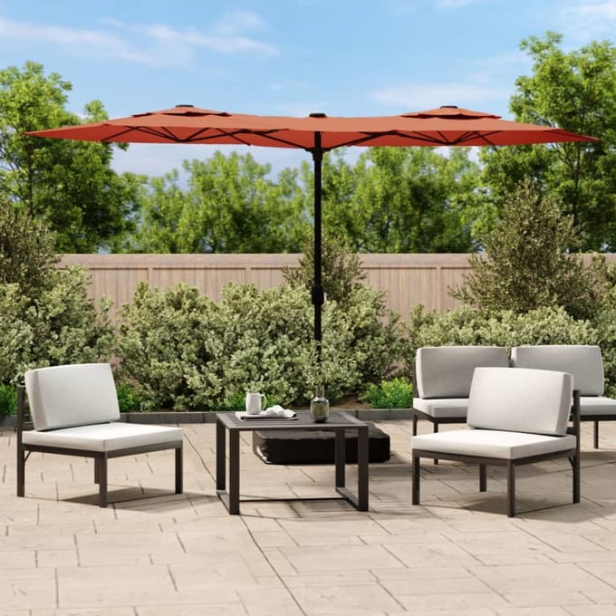 vidaXL - Parasol - dubbel - dak - met - LED's - 316x145 - cm - terracottakleurig