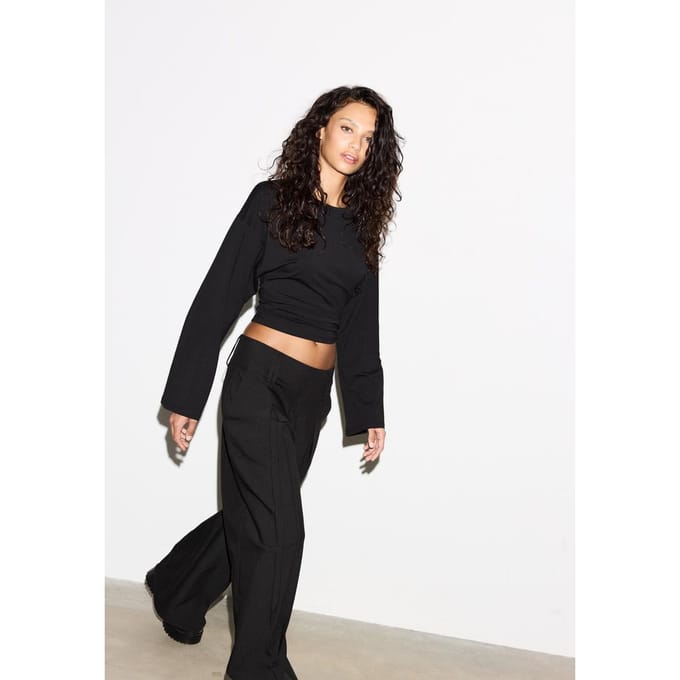 Stradivarius Smart lange broek met bandplooi  Zwart 44