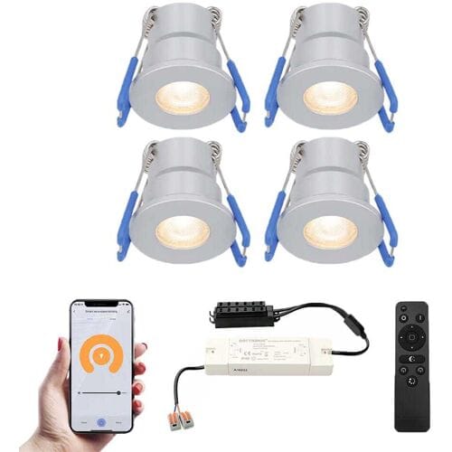HOFTRONIC Set van 4 Milano Smart LED Mini Inbouwspots - Veranda spots - 12V 3W 200lm - Dimbaar - Wifi & Bluetooth - 2700K - IP65 waterdicht - RVS