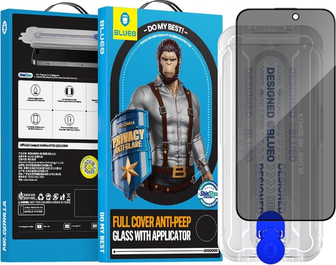 BLUEO Glasfolie - Privacy Screenprotector Geschikt voor iPhone 14 Pro - met Installatie Kit