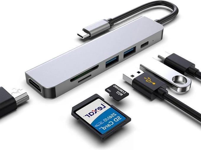 MMOBIEL 6 in 1 USB C Hub USB-C Geschikt voor Computer / Laptop / PC - 4K 60HZ