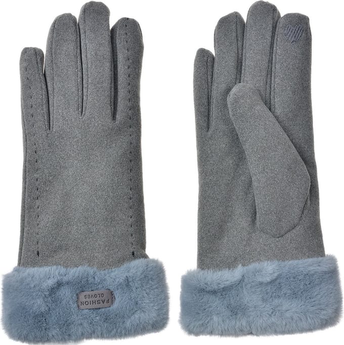 Clayre & Eef Handschoenen met imitatiebont 9x23 cm Grijs Polyester