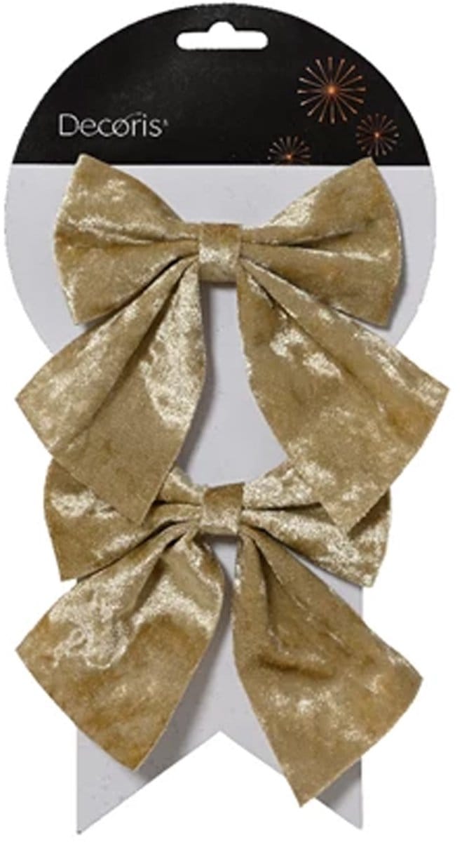 Decoris Decoratie strikken - 2x - velvet creme - 12 x 13 cm - bruiloft/feest versiering