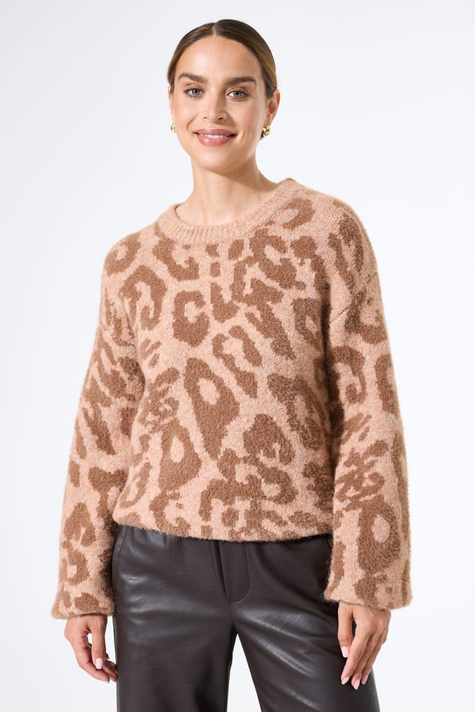 GARCIA Dames Print Trui Bruin Lange mouw