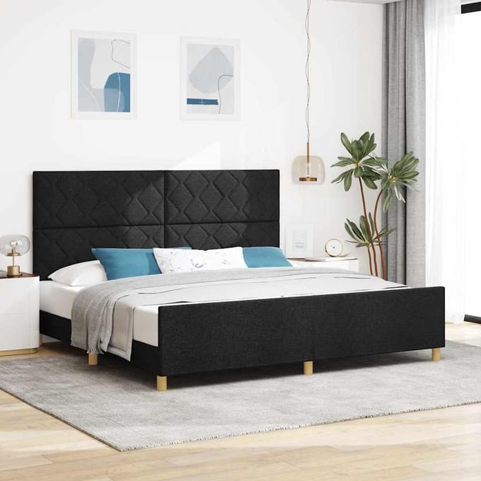 vidaXL - Bedframe - met - hoofdeinde - Zwart - 200 - x - 200 - cm - Stof