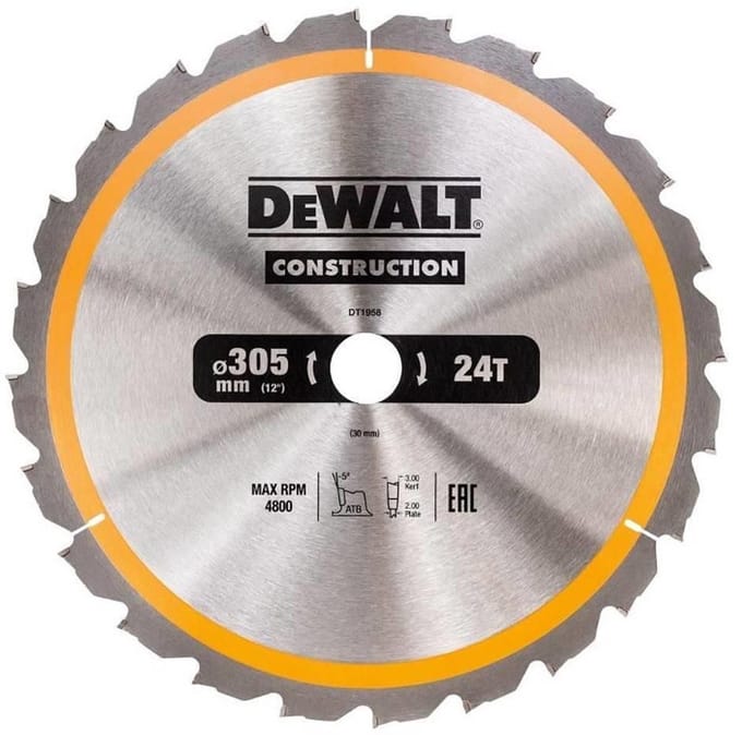 Dewalt Construction Circular Saw Blade Stationary - Fine Finish 305mm 60T