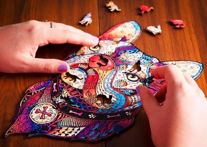 602250 - Puzzle en Bois Animaux : Chien A3 - 213 pcs - Formes uniques - Puzzle Adultes - Boite cadeau - Dès 12 ans.