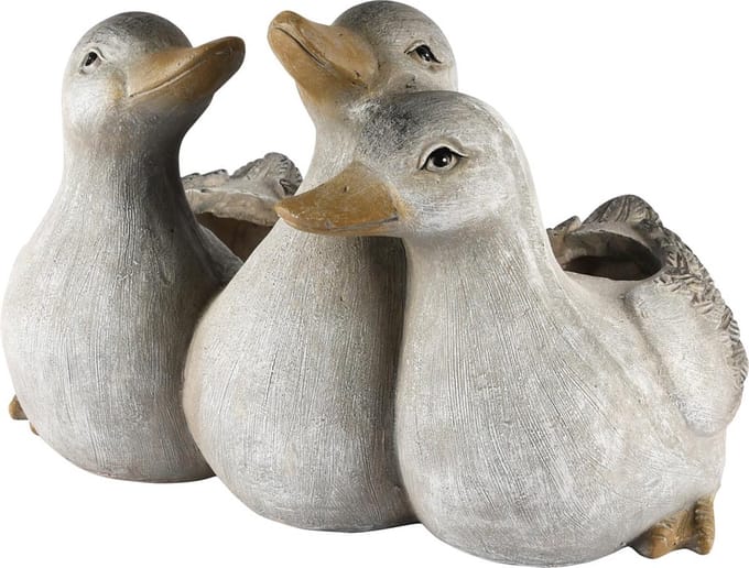 Dekoratief | Bloempot trio eenden, grijs, magnesium, 35x25x24cm | A250306