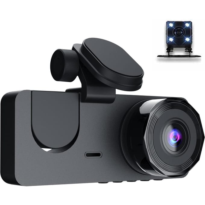 1080P DVR Dash Camera Voor-, Binnen- en Achtercamera Rijrecorder 2 Inch Scherm Dashcam Ondersteuning zwart