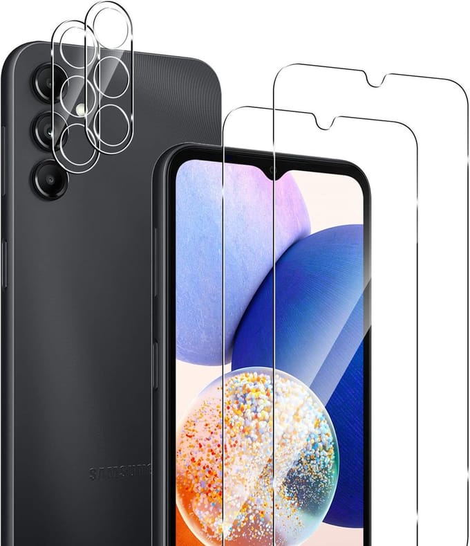 Screenprotector 2x en Camera lens protector 2x - Glasplaatje - Tempered glass Screen protector Geschikt voor: Samsung Galaxy A14 - Beschermglas