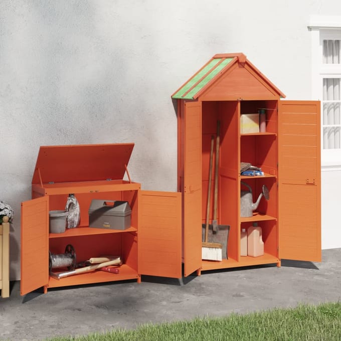 vidaXL - 2-delige - Tuinschuurset - massief - grenenhout - bruin