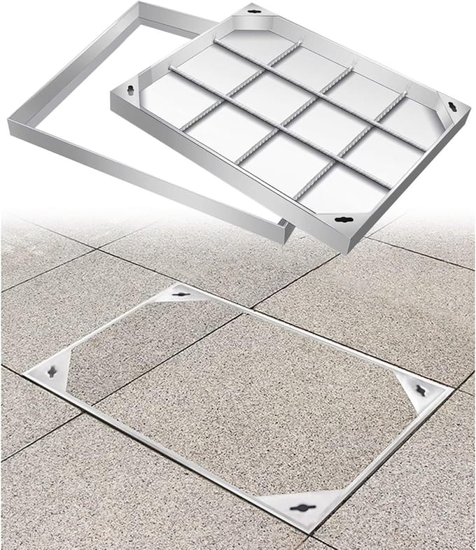 Verzonken Putdeksel - RVS Afdekking - Tuin Drainage - Onzichtbaar Ontwerp - 30x70cm - Zilver