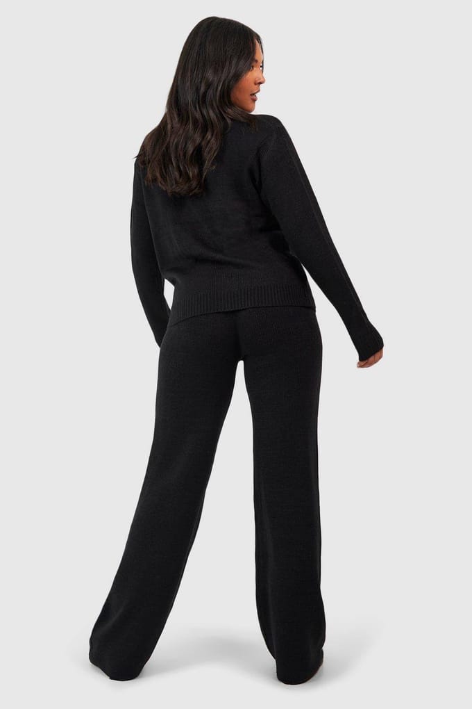 boohoo Dames Plus Wrap Tie Side Jumper en Broek Co-ord | Black | Maat: 24