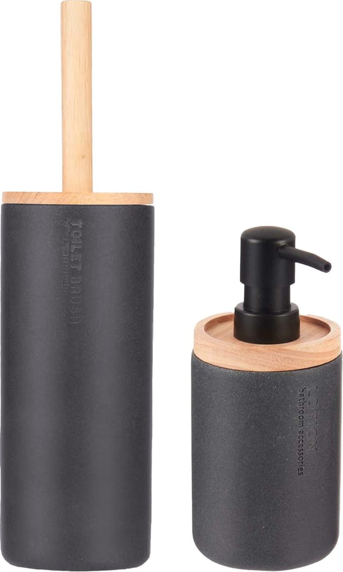 Berilo badkamer accesoires Malaga - toiletborstel/zeeppompje - zwart - polyresin/rvs