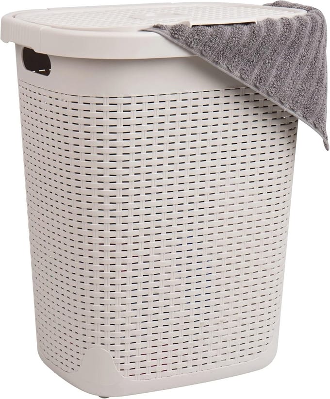 Slanke 50L wasmand met deksel - Rieten ontwerp en ruimtebesparend