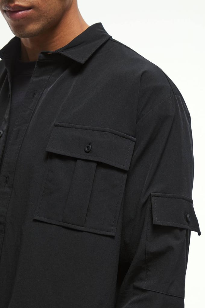 Long Sleeve Lightweight Oversized Overshirt | Black | Size Medium