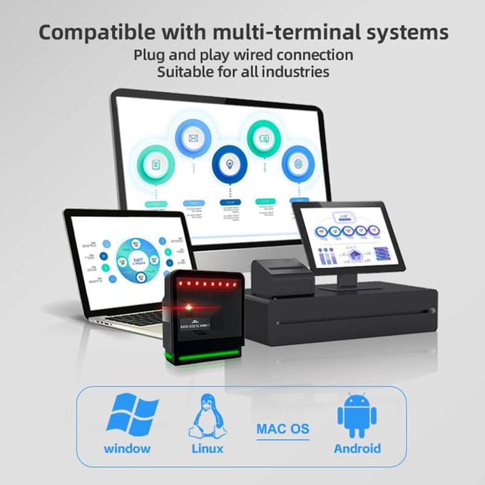 Scanner de codes-barres de bureau 1D 2D, lecteur de code QR, capteur Intelligent omnidirectionnel, USB filaire 0 noir