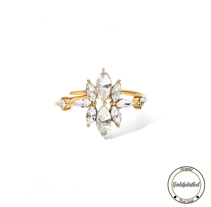 Soraro Witte Zirkonia Ring | Goldplated | Goudkleurig | Wit | Elegante Ring | Dames Ring | Klemring | Vrouwen Cadeau
