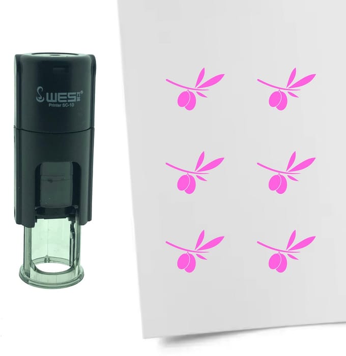 CombiCraft Stempel Olijftak met Olijf 10mm rond - roze inkt