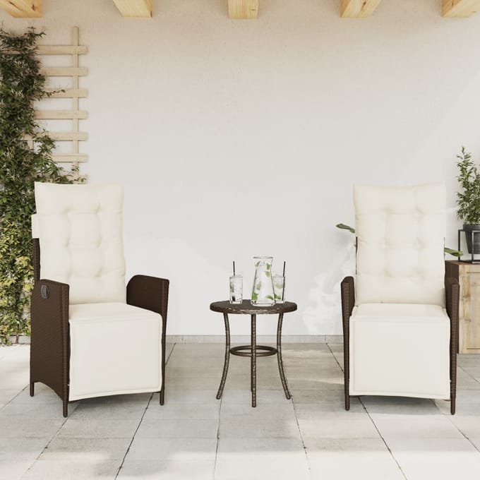 vidaXL - Tuinstoelen - 2 - st - verstelbaar - met - voetensteun - poly - rattan - bruin