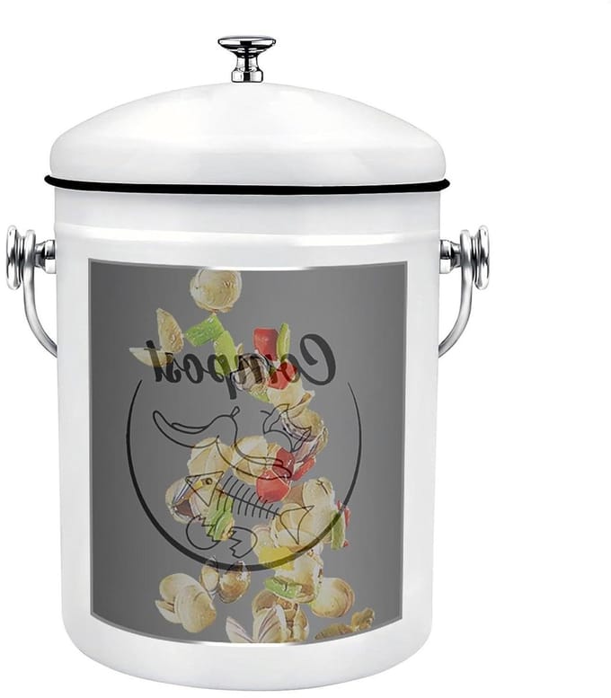 Compostemmer Keuken - Voedselafval Bak - Afval Verzamelen - Geurbestendig Deksel - 5 Liter Capaciteit - Wit
