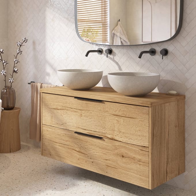 Saqu Lima badmeubel incl. afdekblad 120x51x62cm eiken marcato – mat zwarte greep