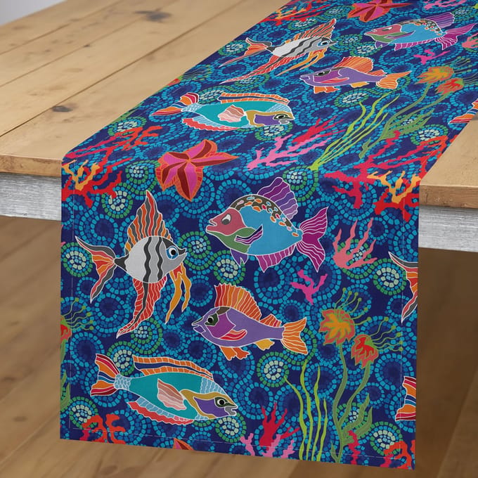 ABAKUHAUS Tafelrok – marineblauw en roze, 40×180 cm, polyester