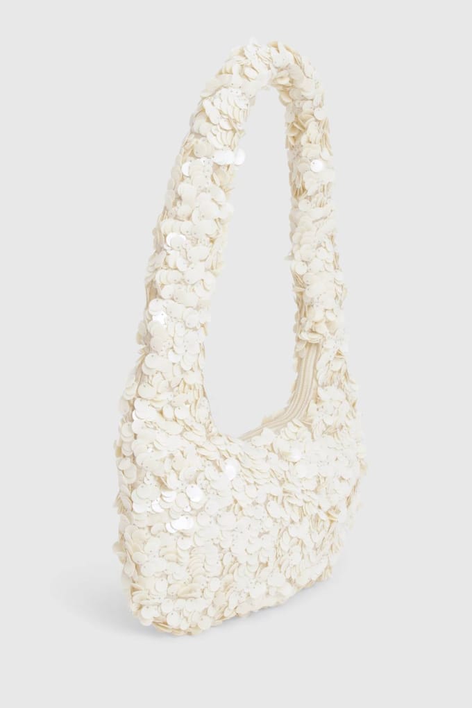 boohoo Dames Sequin Versierde Schoudertas | Cream