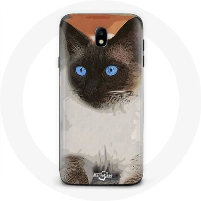 Samsung Galaxy J3 2017 hoesje Siamese Kat Zwart-wit Blauwe Ogen