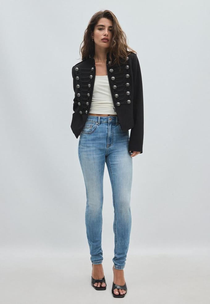 Stradivarius Getailleerd colbert met studs  Zwart XS