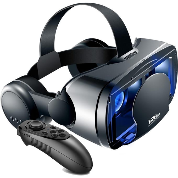 3D VR Smart Bril Headset Virtual Reality Helm Smartphone Volledig scherm Visie Groothoeklens met Controller Headset 7 Inch 052 zwart